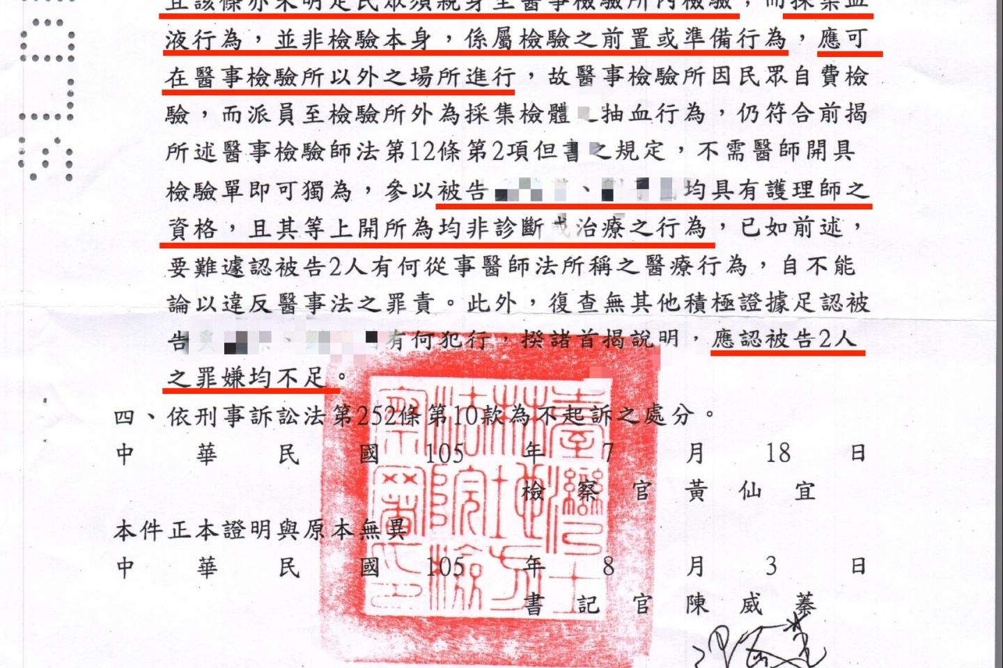 到府抽血不起訴處分